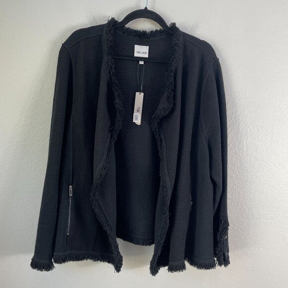 NEW Nic+Zoe Womens Plus 2X Black Onyx Fringe Open Front Cardigan Jacket - Picture 11 of 14